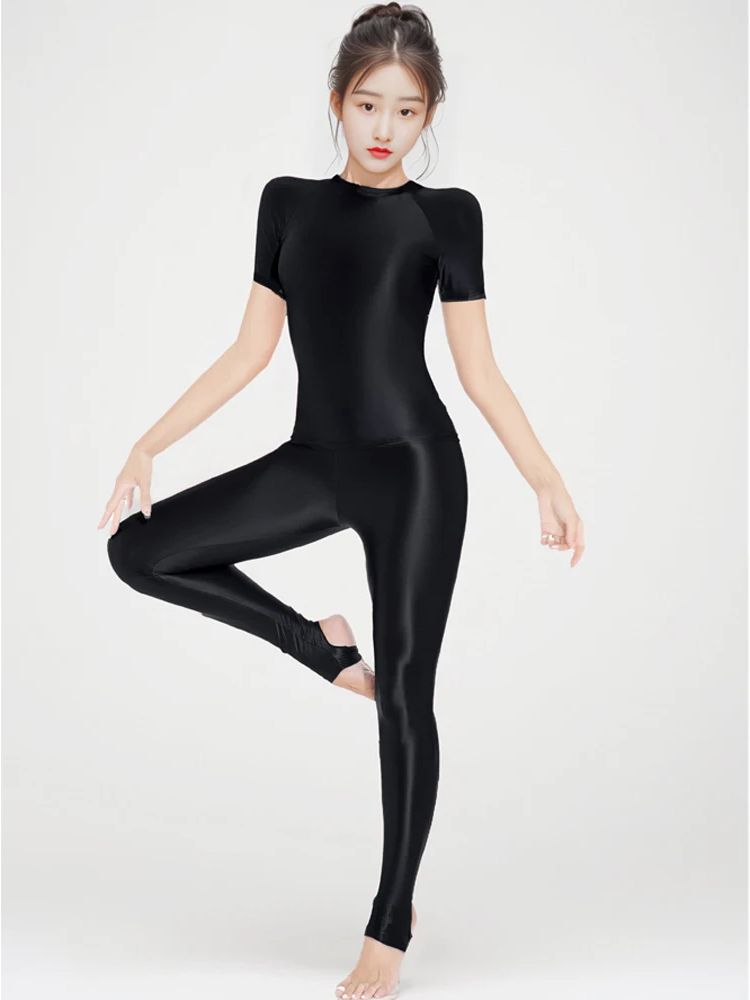 Yoga Fitness Fit Club - M-XL Parlak Parlak Elastik Kısa Kollu