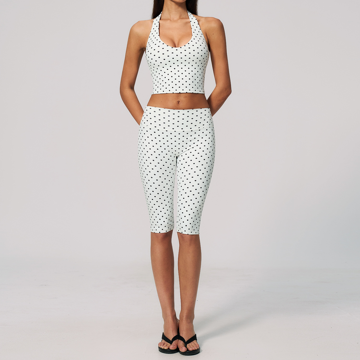 Yoga Fitness Fit Club - ŞIK KADIN Puantiyeli Halter Crop Top